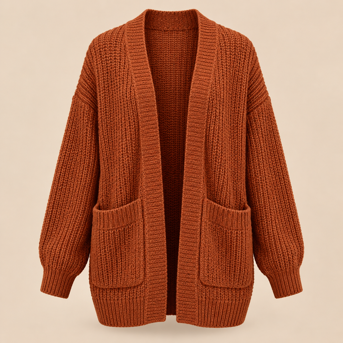 Women's Chunky Knit Open Front Cardigan – Cozy Casual Sweater with Pockets