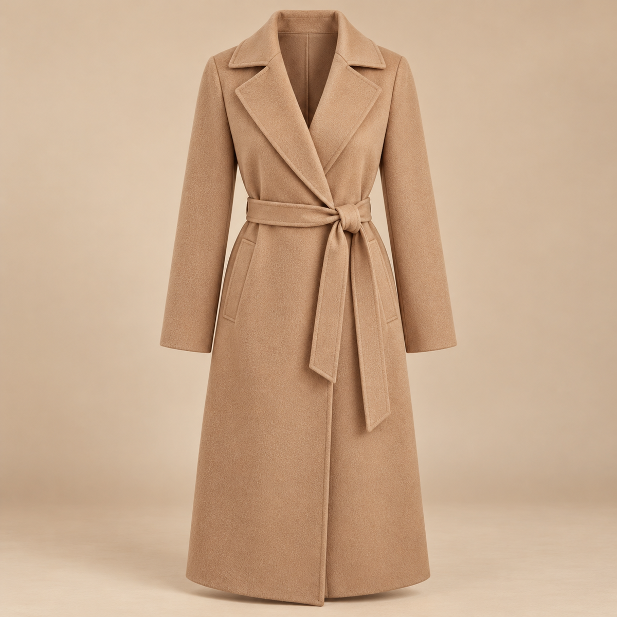 Women's Elegant Belted Wrap Coat – Classic Long Wool-Look Autumn Overcoat